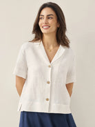 100% Linen Button-Up Short Sleeve Shirt - TOPS-Linen Button Down Shirts