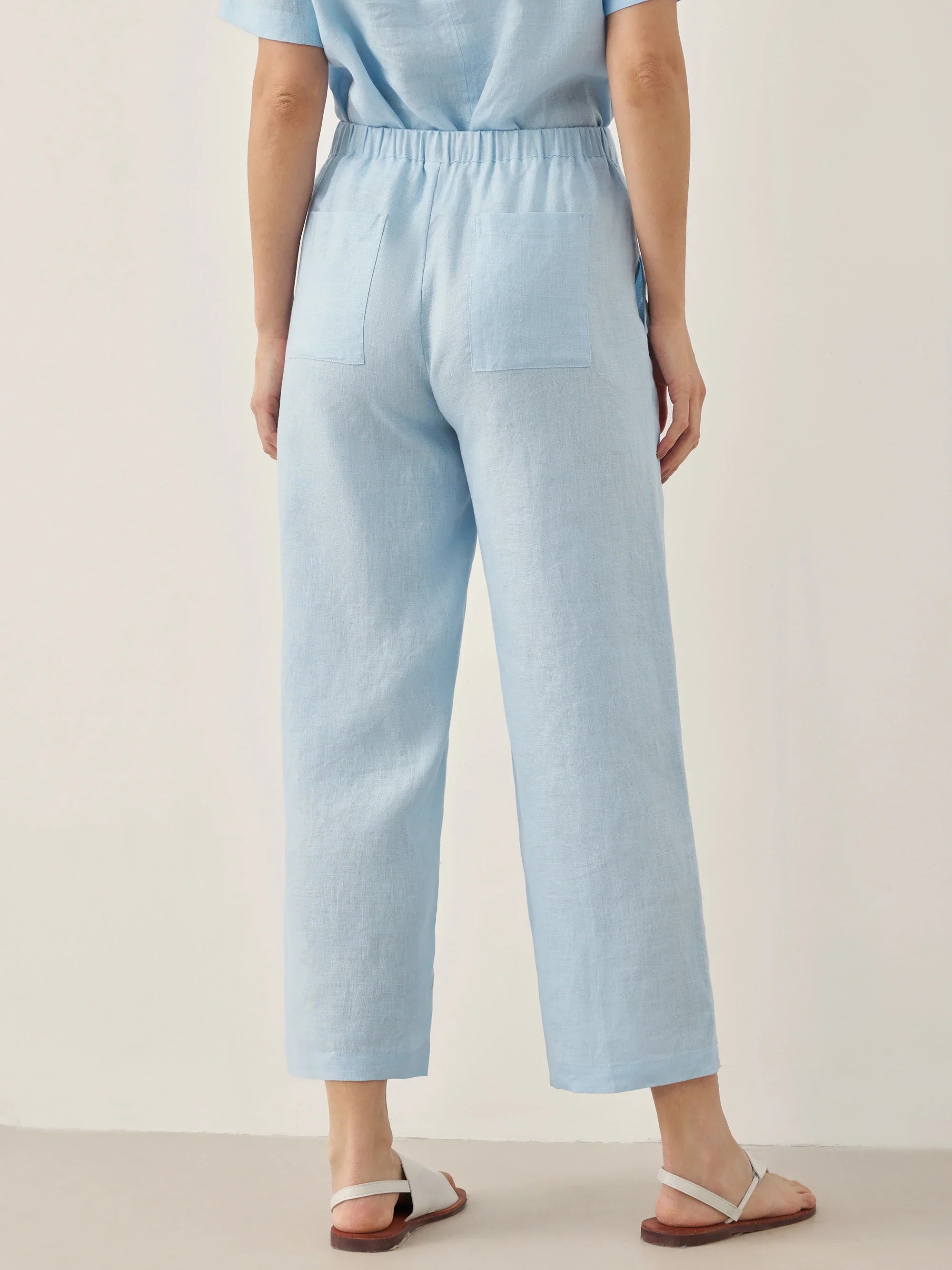 100% Linen Short-Sleeve Round Neck Button Detail Top & Pants Set JOSIE - SETS-Linen Sets