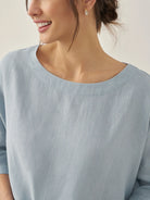 AURORA 100% Linen Boatneck 3/4 Length Sleeve Top - TOPS-Linen Blouses