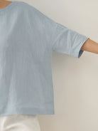 AURORA 100% Linen Boatneck 3/4 Length Sleeve Top - TOPS-Linen Blouses