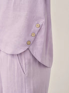 100% Linen Short-Sleeve Round Neck Button Detail Top & Pants Set - SETS-Linen Sets