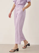 100% Linen Short-Sleeve Round Neck Button Detail Top & Pants Set - SETS-Linen Sets