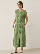 100% Linen Polka Dot Skirt-Pants with Elastic Waist LUMI - BOTTOMS-Linen Pants