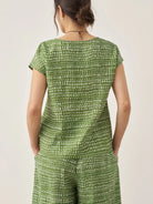 100% Linen Polka Dot Round Neck Top LISSA - TOPS-Linen Blouses