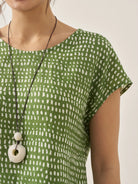 100% Linen Polka Dot Round Neck Top LISSA - TOPS-Linen Blouses