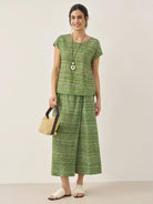 100% Linen Polka Dot Skirt-Pants with Elastic Waist LUMI - BOTTOMS-Linen Pants