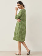 100% Linen V-Neck Polka Dot Midi Dress LIRA - DRESSES-Linen