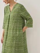 100% Linen V-Neck Polka Dot Midi Dress LIRA - DRESSES-Linen
