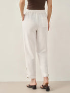 100% Linen Straight-Leg Pants with Elastic Waist - BOTTOMS-Linen
