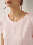 100% Linen Natural Summer V-Neck Dress - DRESSES-Linen Midi