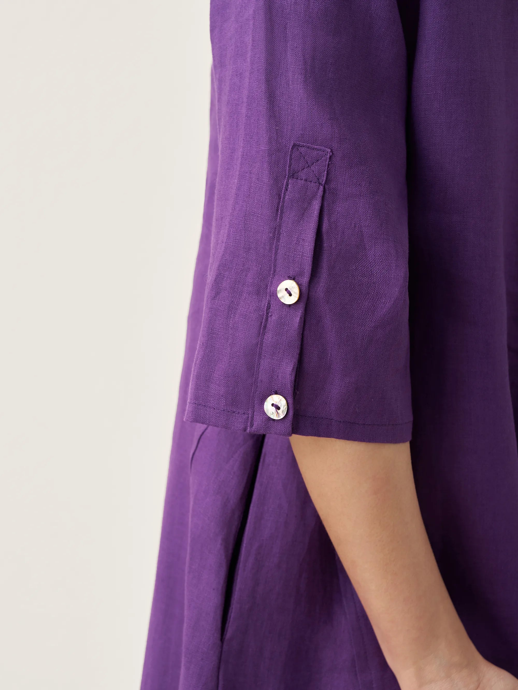 100% Linen Collarless Mid-Length Dress SOFIA - DRESSES-Linen Midi