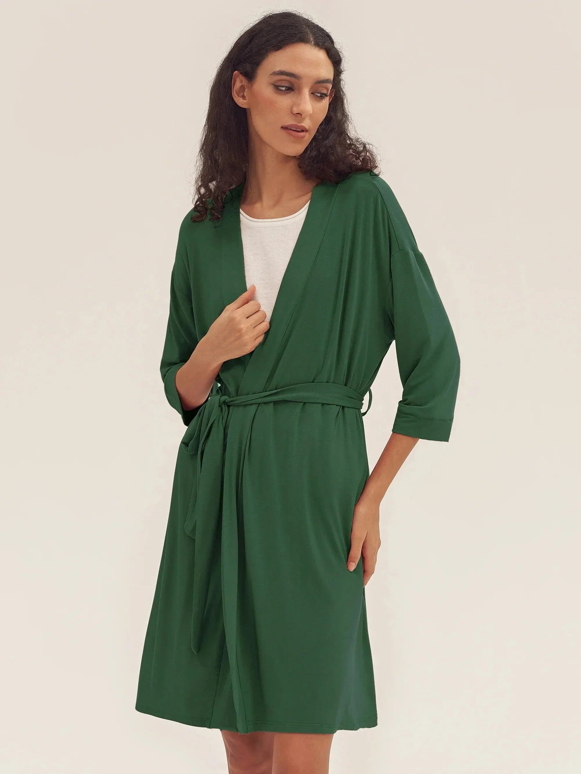 Bamboo Kimono Robe EVE - Evergreen / S - LOUNGEWEAR-Bamboo PJS