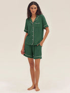 Short Sleeve Bamboo Pajama Set ODESSA - Evergreen / Sets / S - LOUNGEWEAR-Bamboo PJS
