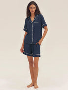 Short Sleeve Bamboo Pajama Set ODESSA - Navy Blue / Sets / S - LOUNGEWEAR-Bamboo PJS