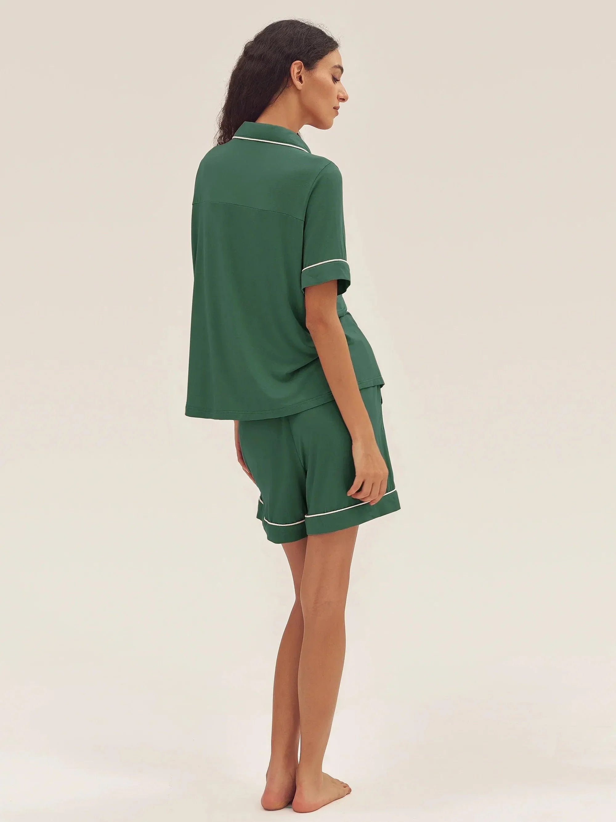 Short Sleeve Bamboo Pajama Set ODESSA - Evergreen / Bottoms / S - LOUNGEWEAR-Bamboo PJS