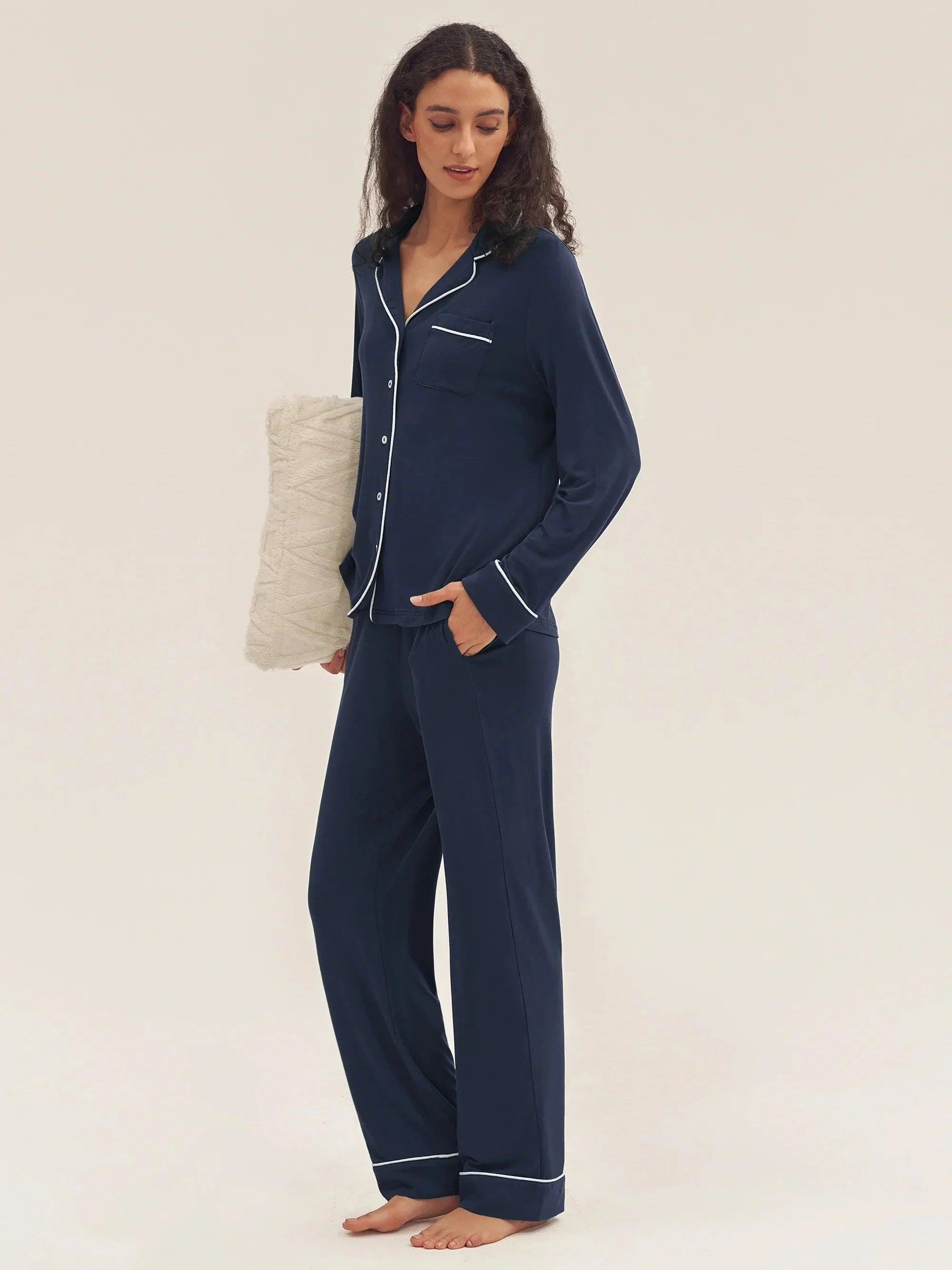 Long Sleeve Bamboo Pajama Set Adeline - LOUNGEWEAR-Bamboo PJS