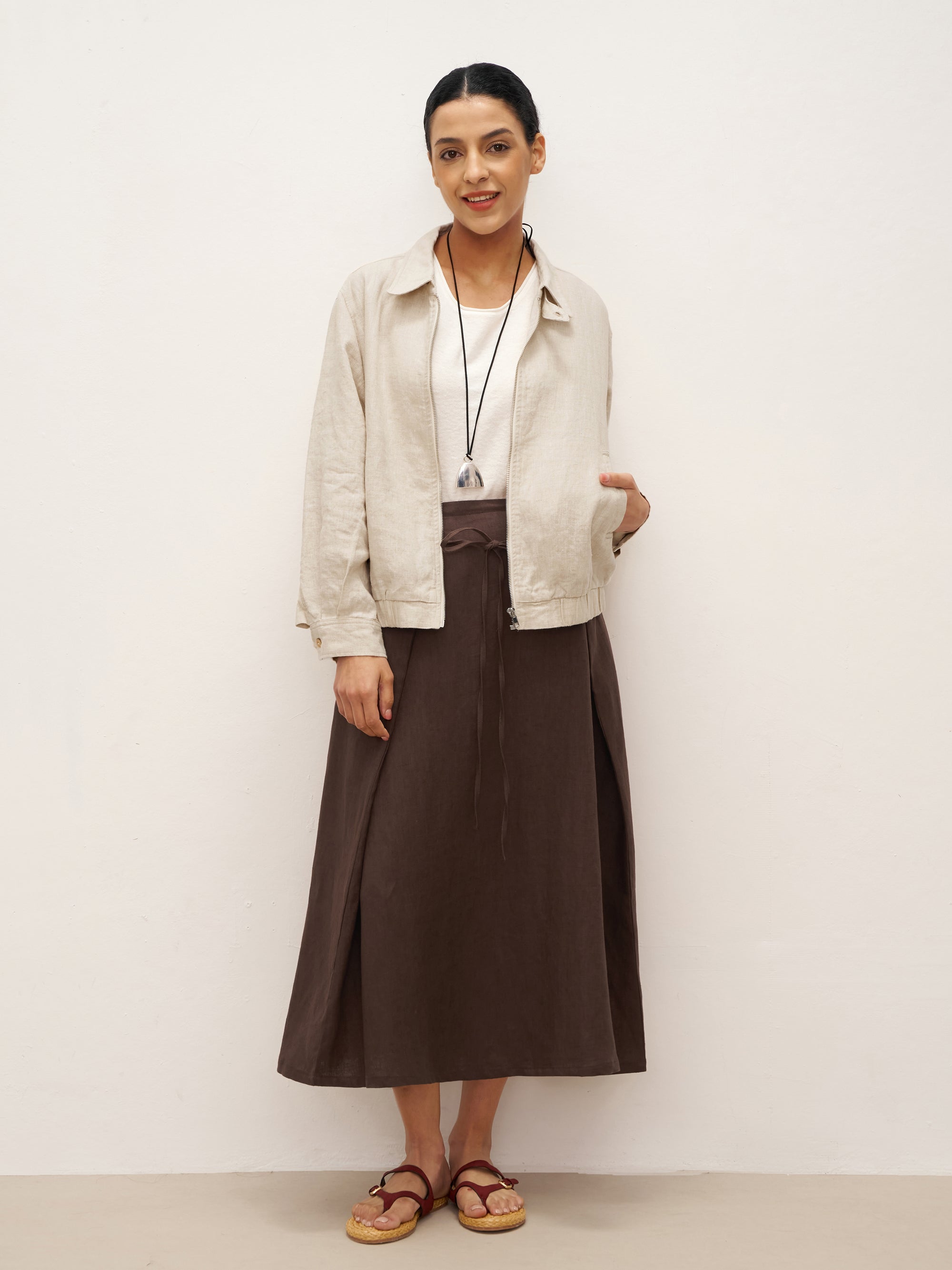 100% Linen Zipper Aviator Jacket ELIZA - TOPS-Linen Jackets