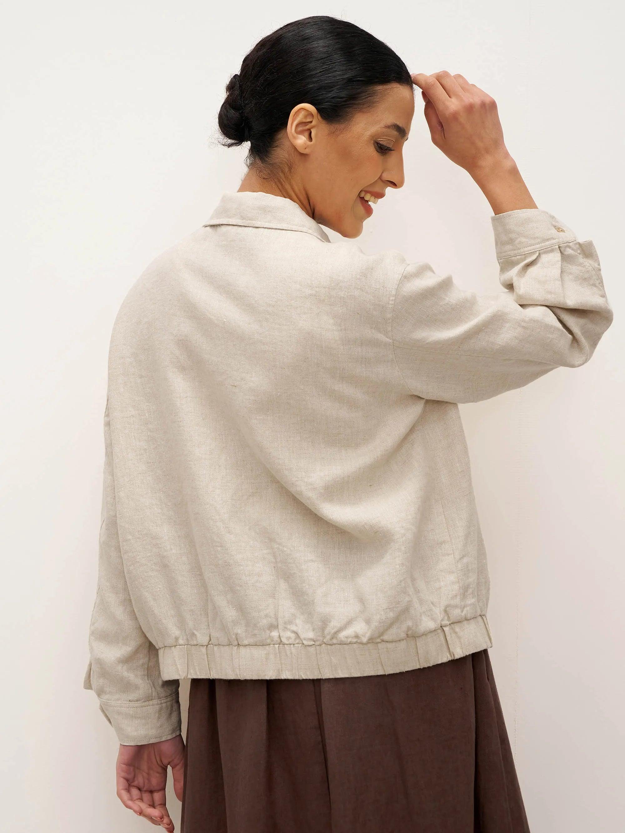 100% Linen Zipper Aviator Jacket ELIZA - TOPS-Linen Jackets