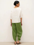 100% Linen Petal-Hem Trousers with Elastic Waist LIV - BOTTOMS-Linen Pants