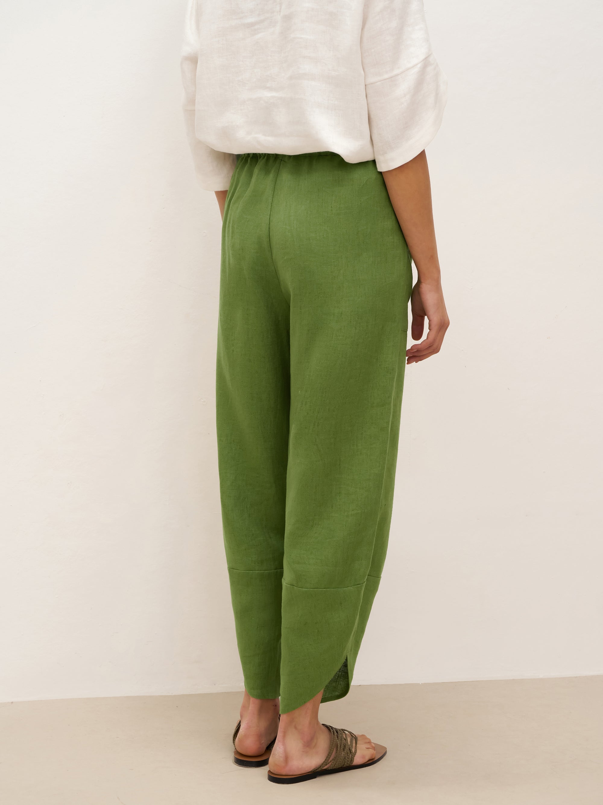 100% Linen Petal-Hem Trousers with Elastic Waist LIV - BOTTOMS-Linen Pants