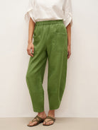 100% Linen Petal-Hem Trousers with Elastic Waist LIV - Sage Green / S - BOTTOMS-Linen Pants