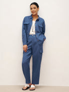 100% Linen Cargo Tapered Trousers with Patch Pockets JESSE - BOTTOMS-Linen Pants