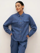 100% Linen Flap-Patch Buttoned Closure Shirt Jacket JANE - TOPS-Linen Blouses
