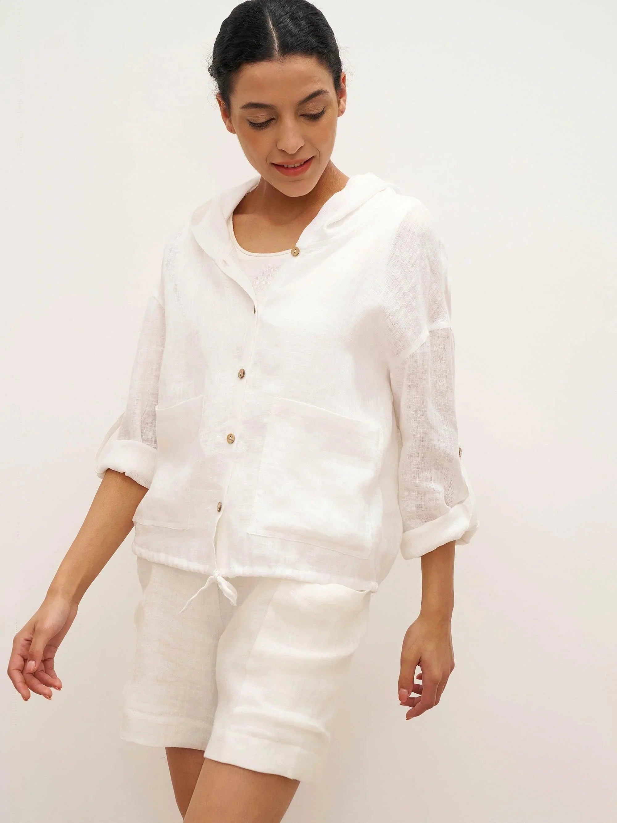 100% Linen Hooded Sunshine Jacket EMMA - TOPS-Linen Jackets