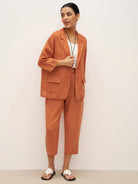 100% Linen Button Accents Tapered Pants DORALIE - BOTTOMS-Linen