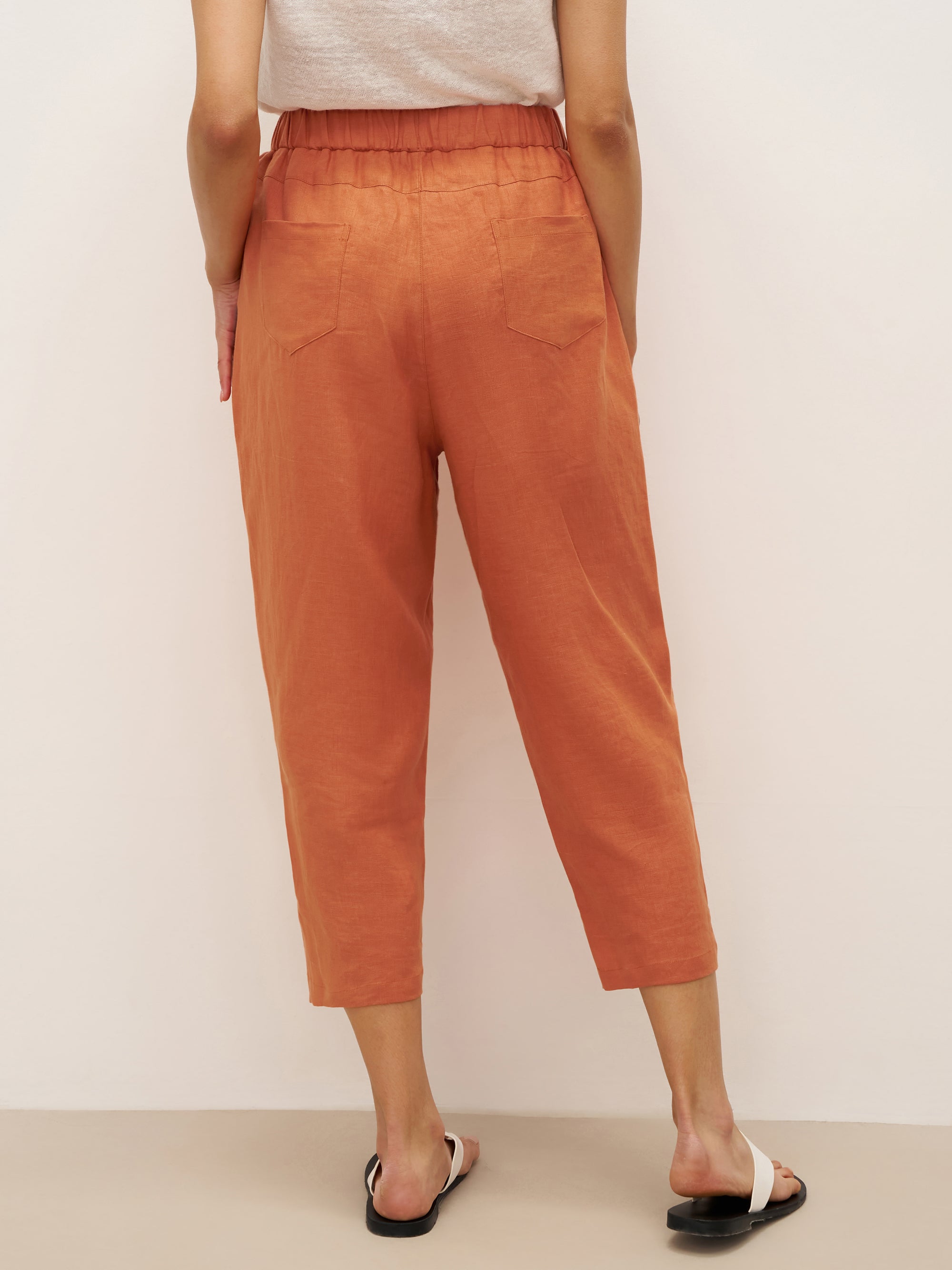 100% Linen Button Accents Tapered Pants DORALIE - BOTTOMS-Linen