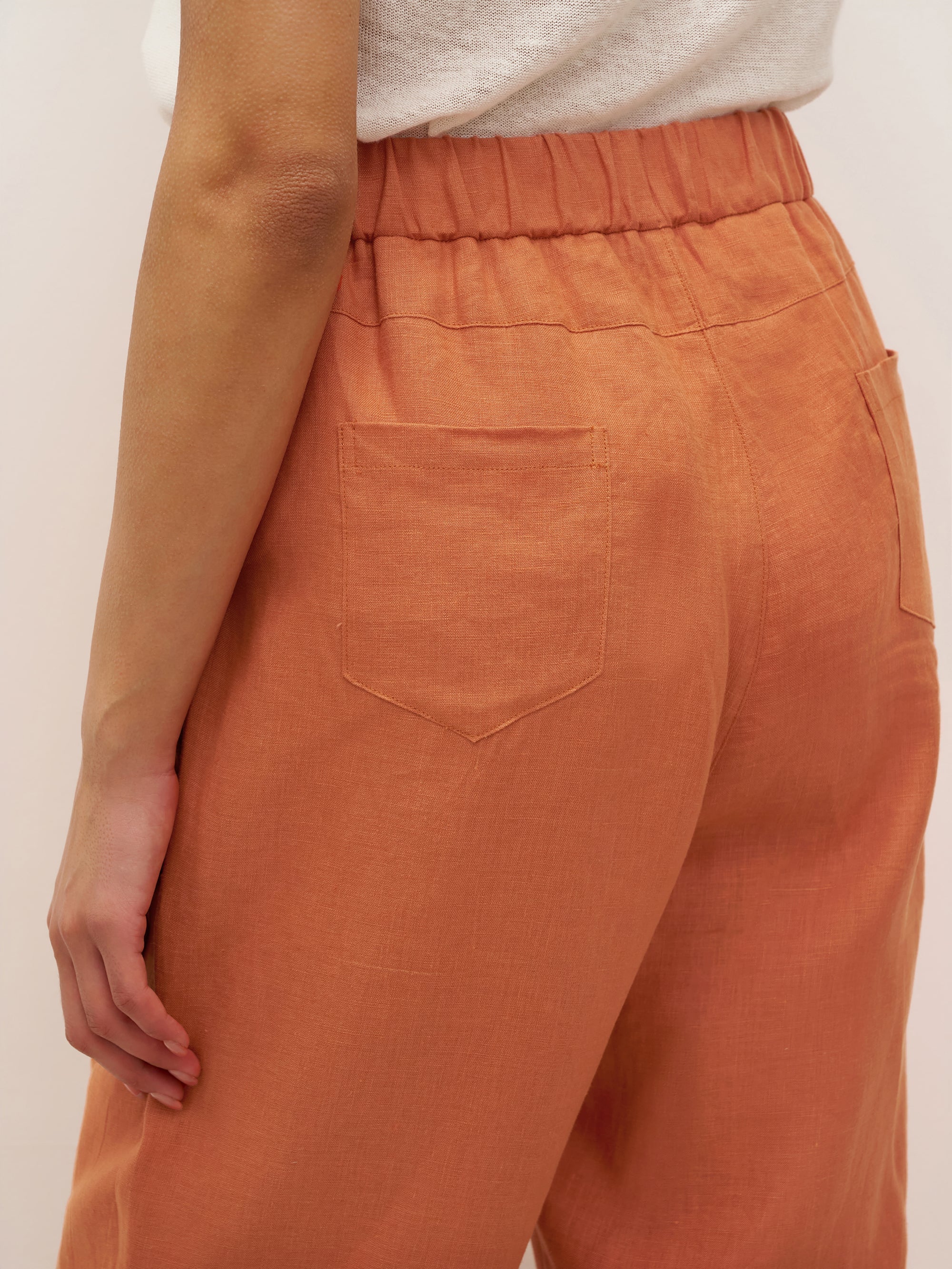 100% Linen Button Accents Tapered Pants DORALIE - BOTTOMS-Linen