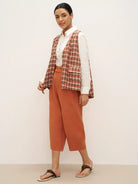 100% Linen V-Neck Checked Oversized Vest DORIS - TOPS-Linen Vests