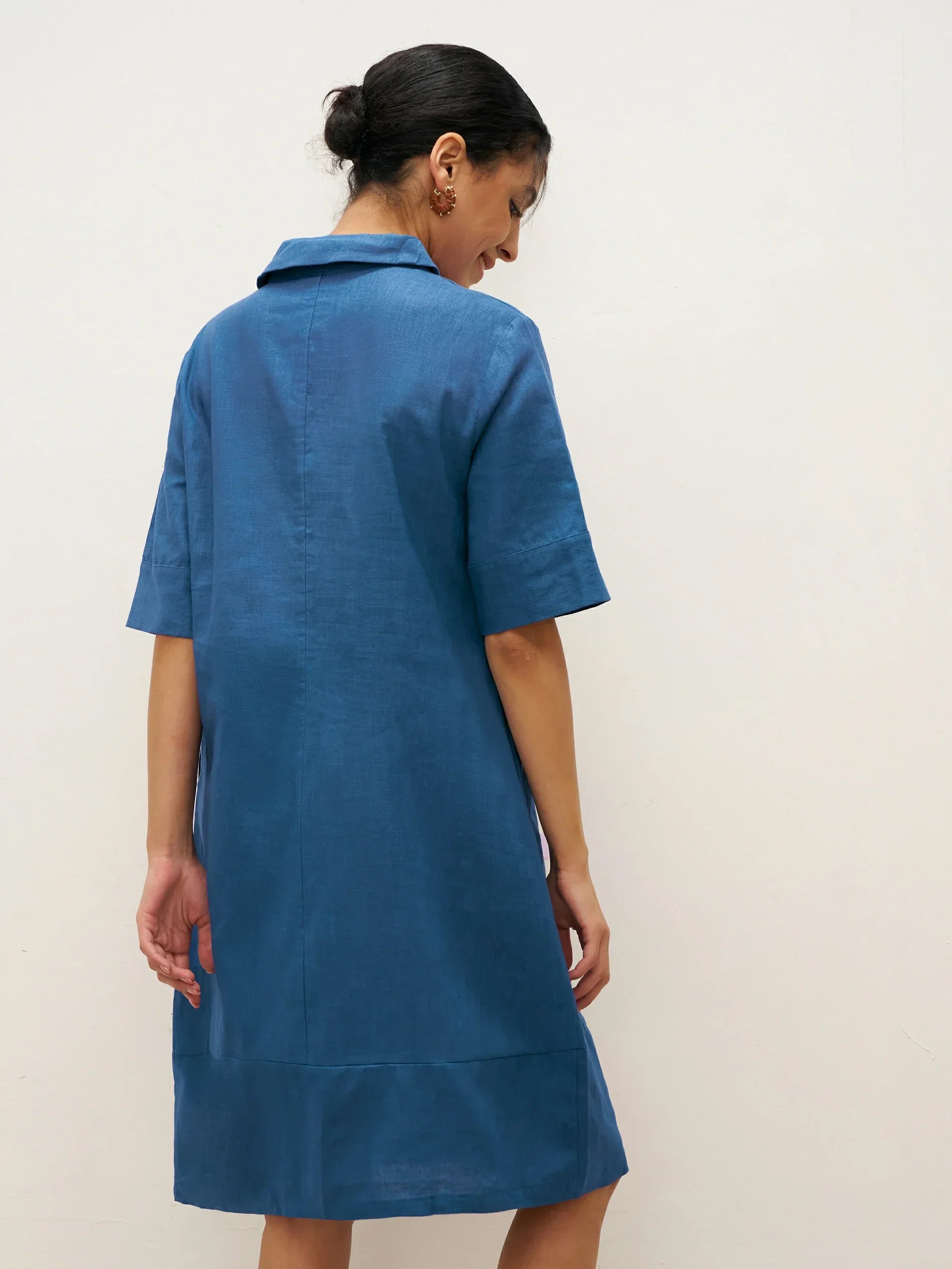 Linen Shawl V-Neck Half Sleeve Minidress LIVIA - DRESSES-Linen Midi