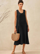 100% Linen Swing Beach Tank Dress GIANA - DRESSES-Linen Midi