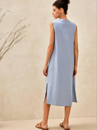 100% Linen Sleeveless Straight High Slit Maxi Dress TAYLOR - DRESSES-Linen Midi