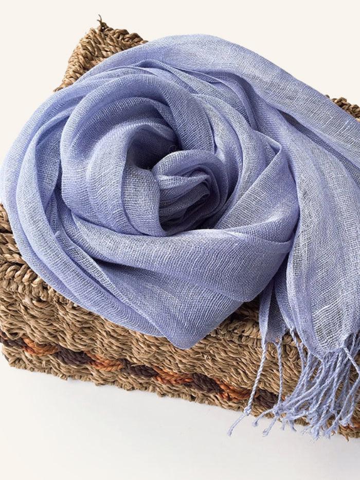100% Linen Lightweight Solid Color Scarf BIANCA - Periwinkle / One-Size - ACCESSORIES-Scarf