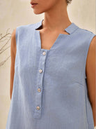 100% Linen Sleeveless Straight High Slit Maxi Dress TAYLOR - DRESSES-Linen Midi