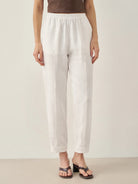 100% Linen Straight-Leg Pants with Elastic Waist - BOTTOMS-Linen