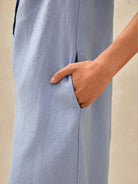 100% Linen Sleeveless Straight High Slit Maxi Dress TAYLOR - DRESSES-Linen Midi