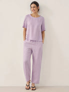 100% LINEN SHORT-SLEEVE ROUND NECK BUTTON DETAIL TOP & PANTS SET