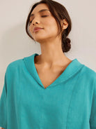 100% Linen V-Neck Short Sleeve Shirt SIERRA - TOPS-Linen Blouses