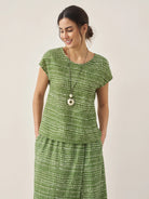 100% Linen Polka Dot Round Neck Top LISSA - Meadow / S - TOPS-Linen Blouses