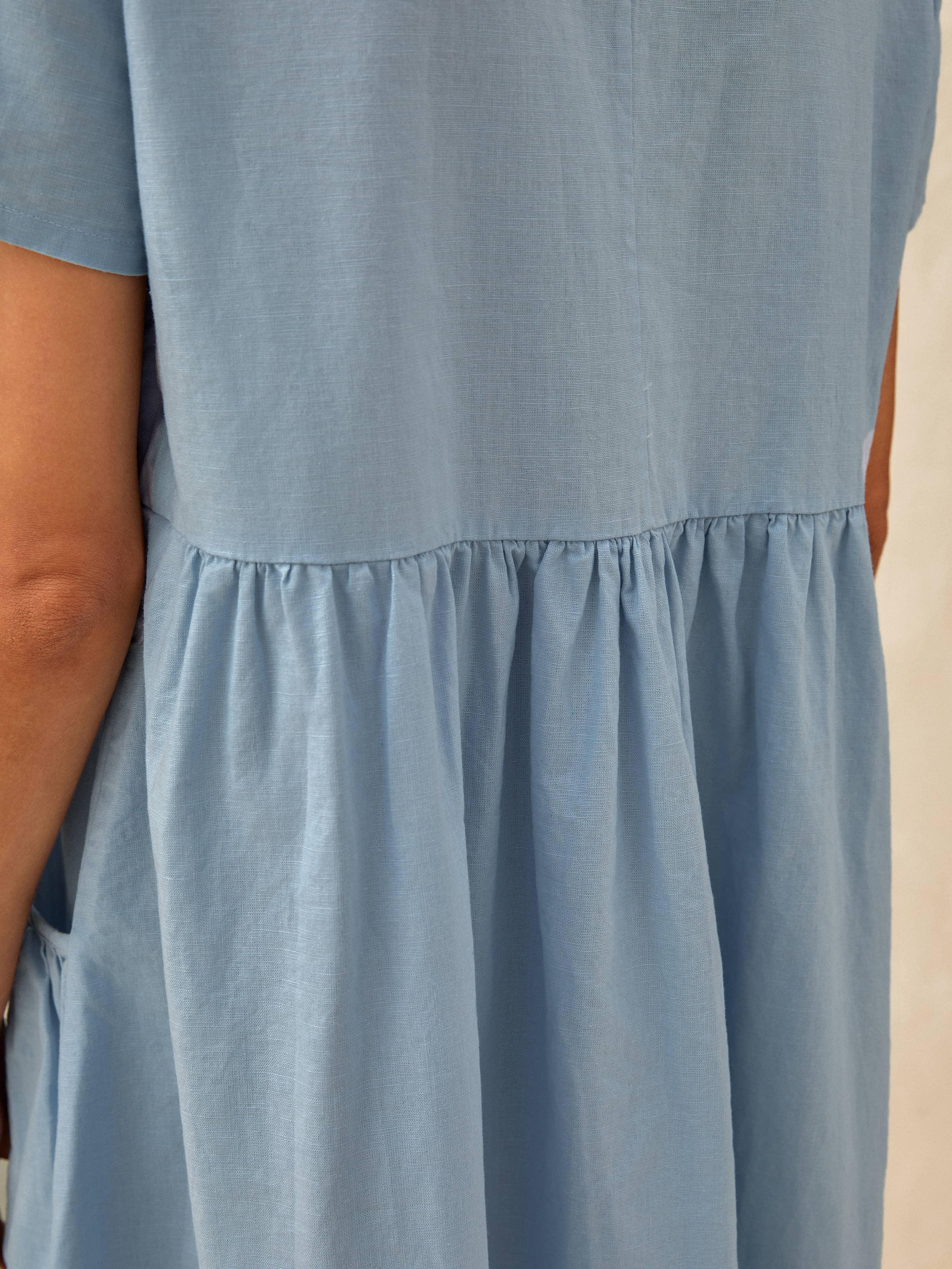 Linen Patch Pocket Loose Hem Resort Dress FRANKIE - DRESSES-Linen Midi