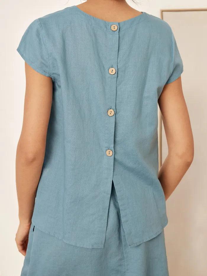 Linen Blend Cap Sleeve Top And Pencil Skirt Set VEDA - SETS-Linen Sets