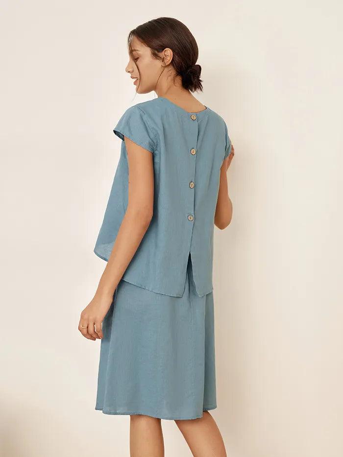 Linen Blend Cap Sleeve Top And Pencil Skirt Set VEDA - SETS-Linen Sets