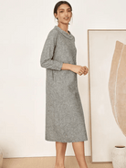 Linen Round Soft-Fold Collar Midi Dress Mellow - DRESSES-Linen