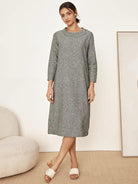 Linen Round Soft-Fold Collar Midi Dress Mellow - DRESSES-Linen