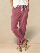 Linen Simple Button Fly Trousers HEIDI - BOTTOMS-Linen Pants