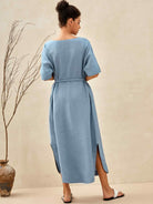100% Linen Loose Fit Kimono Maxi Dress MADDIE - DRESSES-Linen