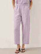 100% LINEN SHORT-SLEEVE ROUND NECK BUTTON DETAIL TOP & PANTS SET